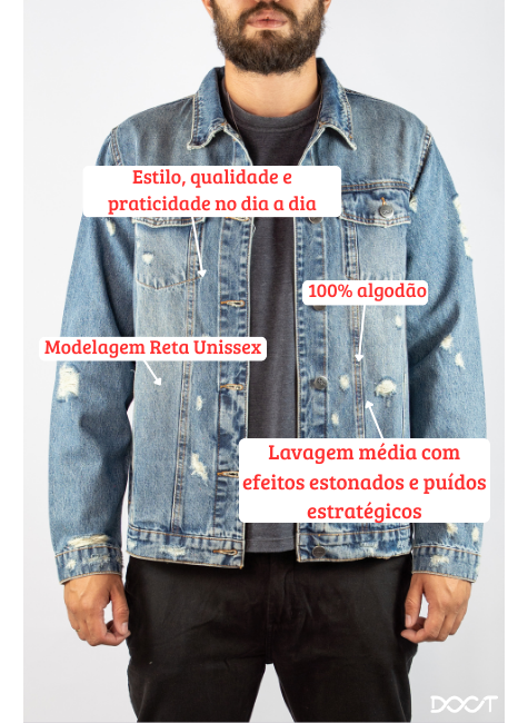 Jaqueta Jeans Unissex Puídos Média DOCT