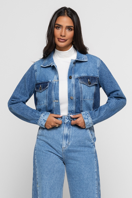 Jaqueta Cropped Duda Mesclado Doct Escuro - Indigo Escuro