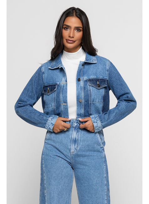 Jaqueta Cropped Duda Mesclado Doct Escuro - Indigo Escuro
